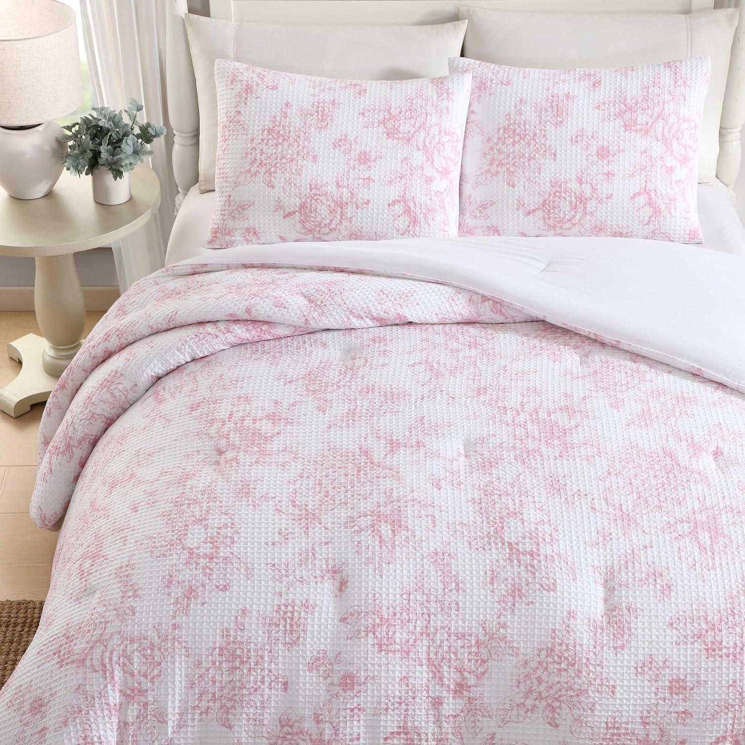 Laura Ashley Laura Ashley Delphine Waffle Pink Comforter Set