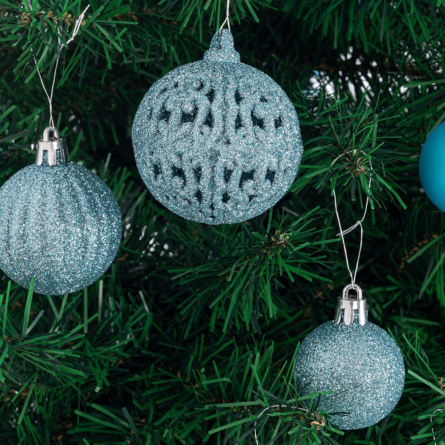 Bibana 119ct Christmas Tree Ball Ornaments Set Assorted Shapes and Sizes Shatterproof Hanging Decoration with Hand-held Gift Package for Christmas Tree Holiday Wedding Party (Blue)