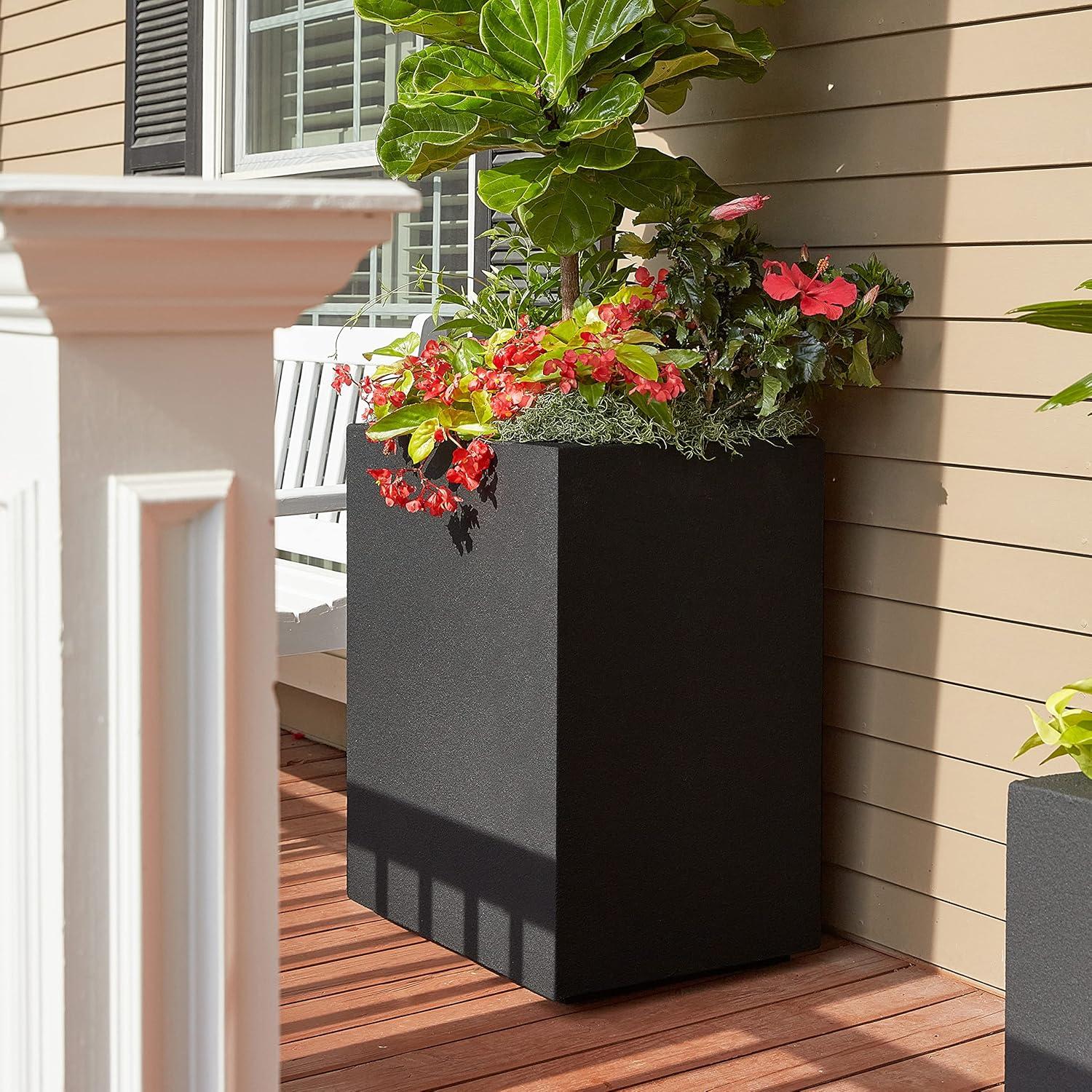 Black Tall Modern Composite Outdoor Planter, 18" x 23" x 30"