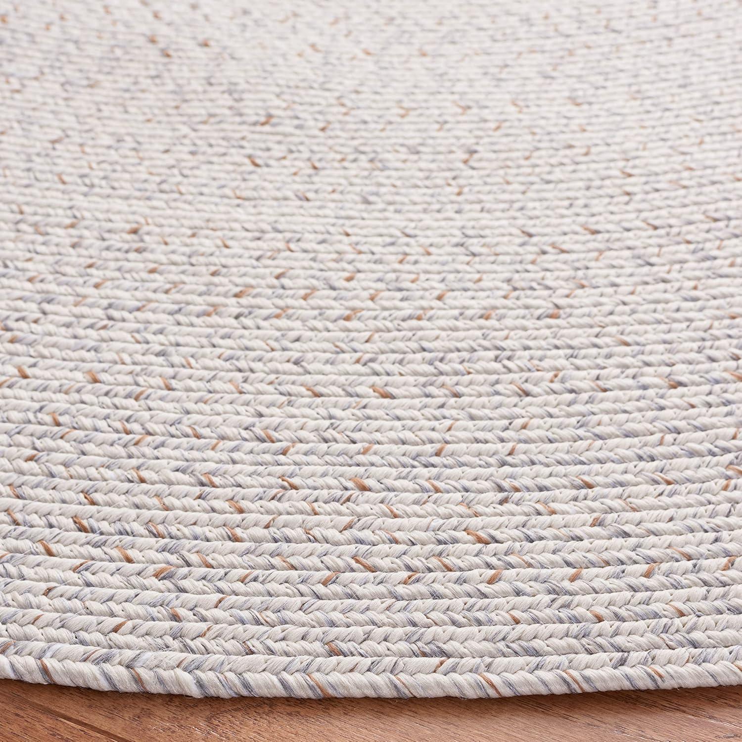 Braided BRA201 Hand Woven Indoor Machine Washable Accent Rug - Ivory/Light Grey - 3' Round - Safavieh
