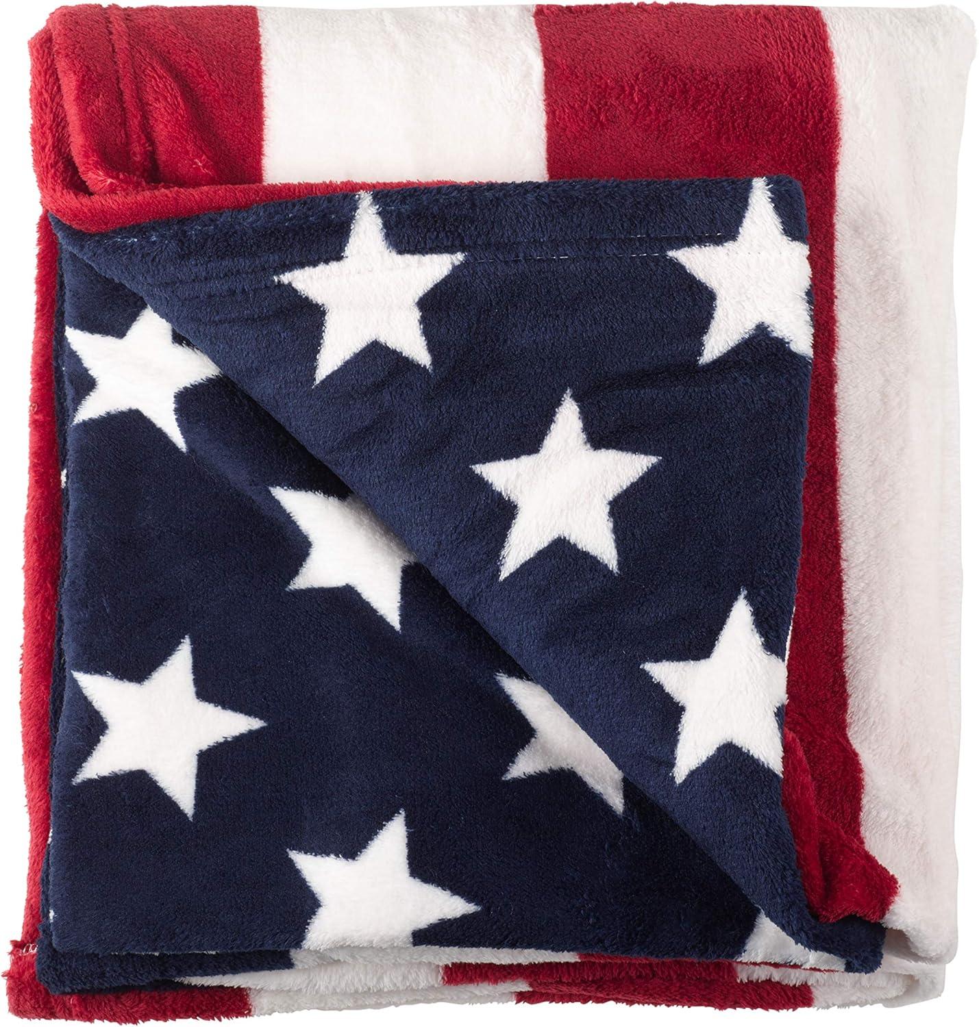 Patriotic American Flag Reversible Fleece Throw Blanket