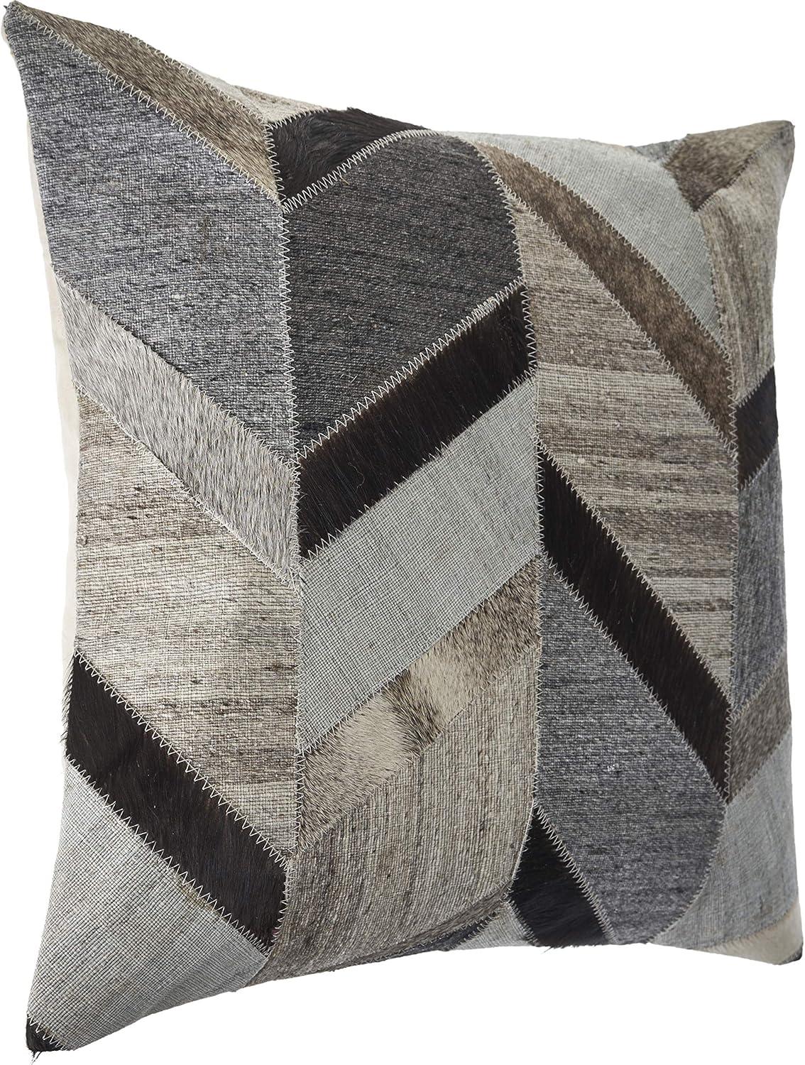 Gray and Brown Chevron Faux Leather Throw Pillow Set