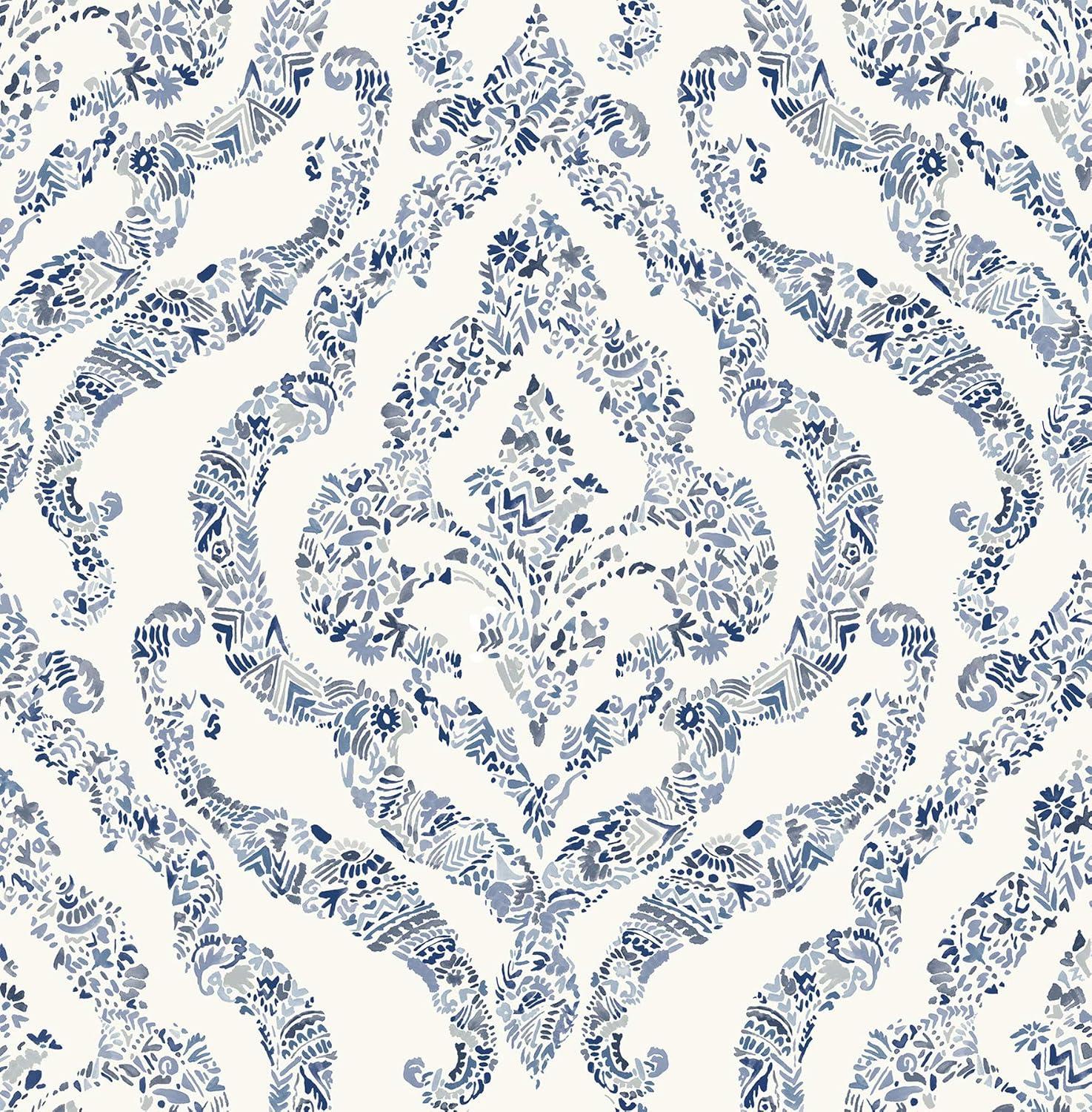 NuWallpaper Guildford Peel and Stick Wallpaper Blue: Removable Vinyl, Self-Adhesive, Smooth Finish, 28.2 Sq Ft Coverage