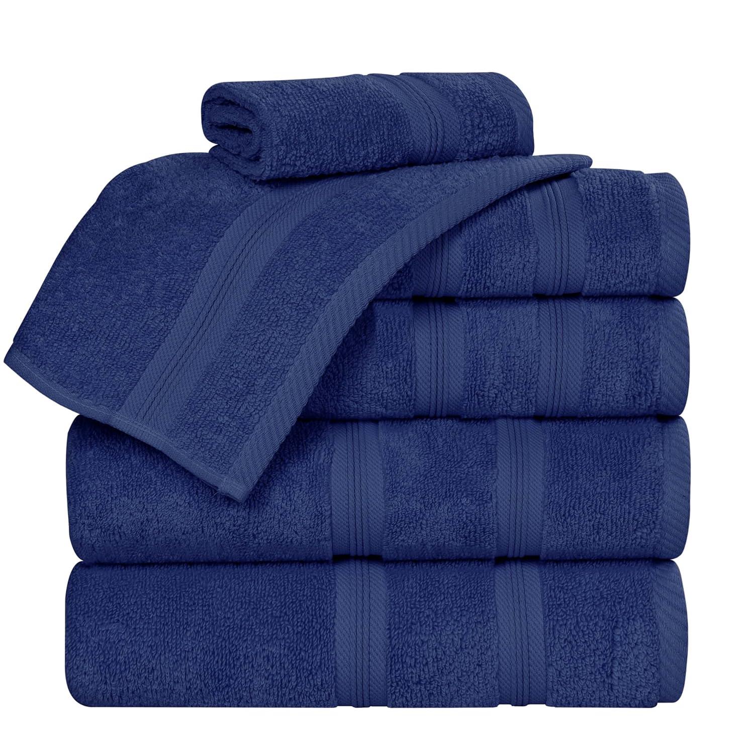 Superior Smart Dry 3-Piece Zero Twist Cotton Towel Set, Navy Blue
