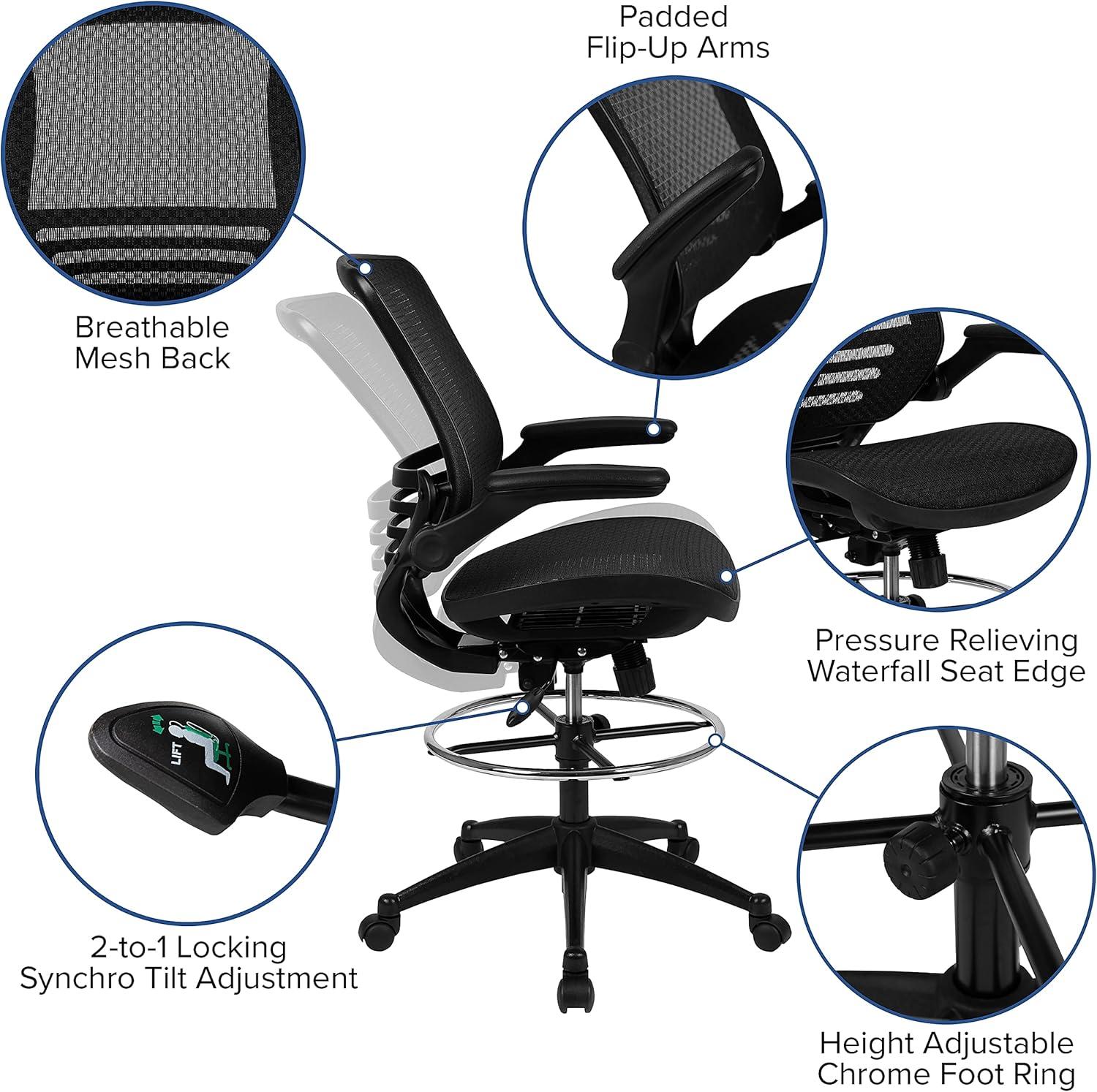 Flash Furniture Mignone Mid-Back Transparent Mesh Office Chair with Flip-Up Arms