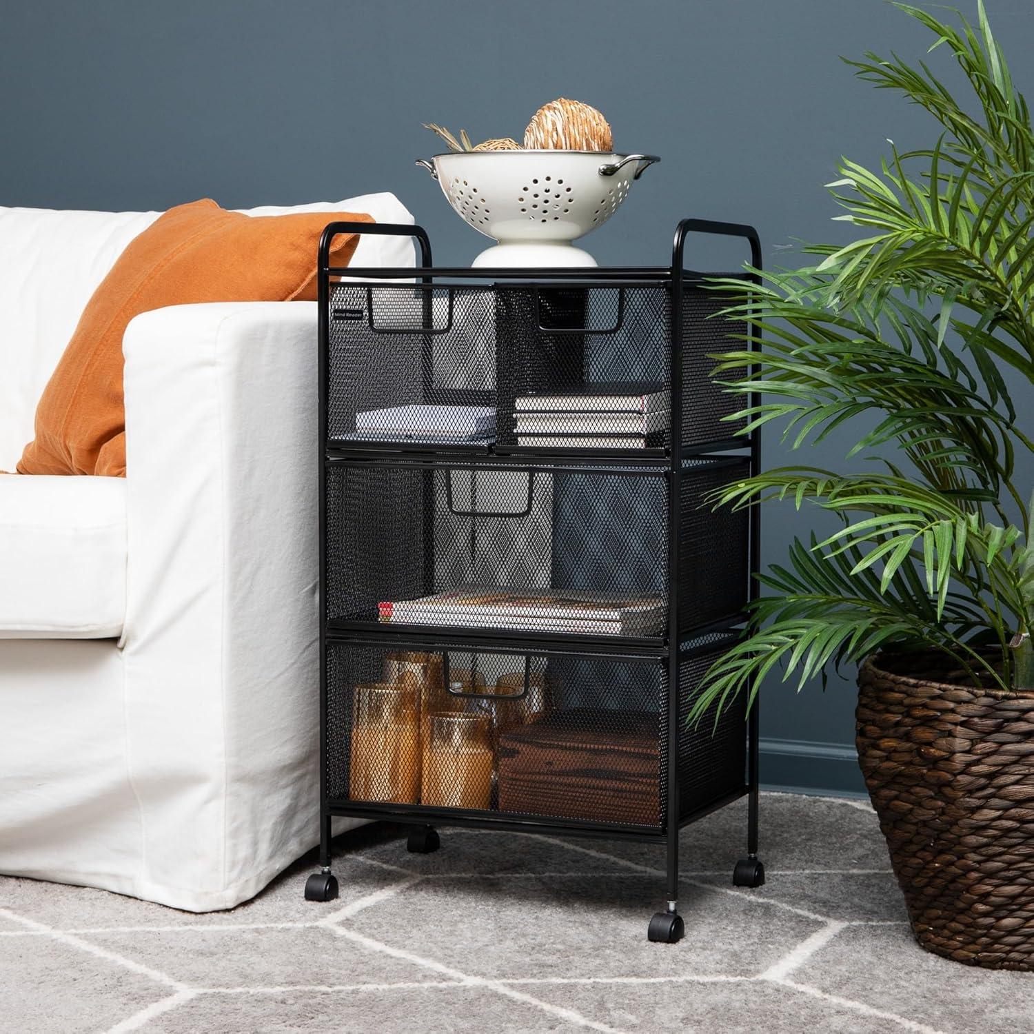 Black Metal Mesh 4-Drawer Mobile Storage Trolley