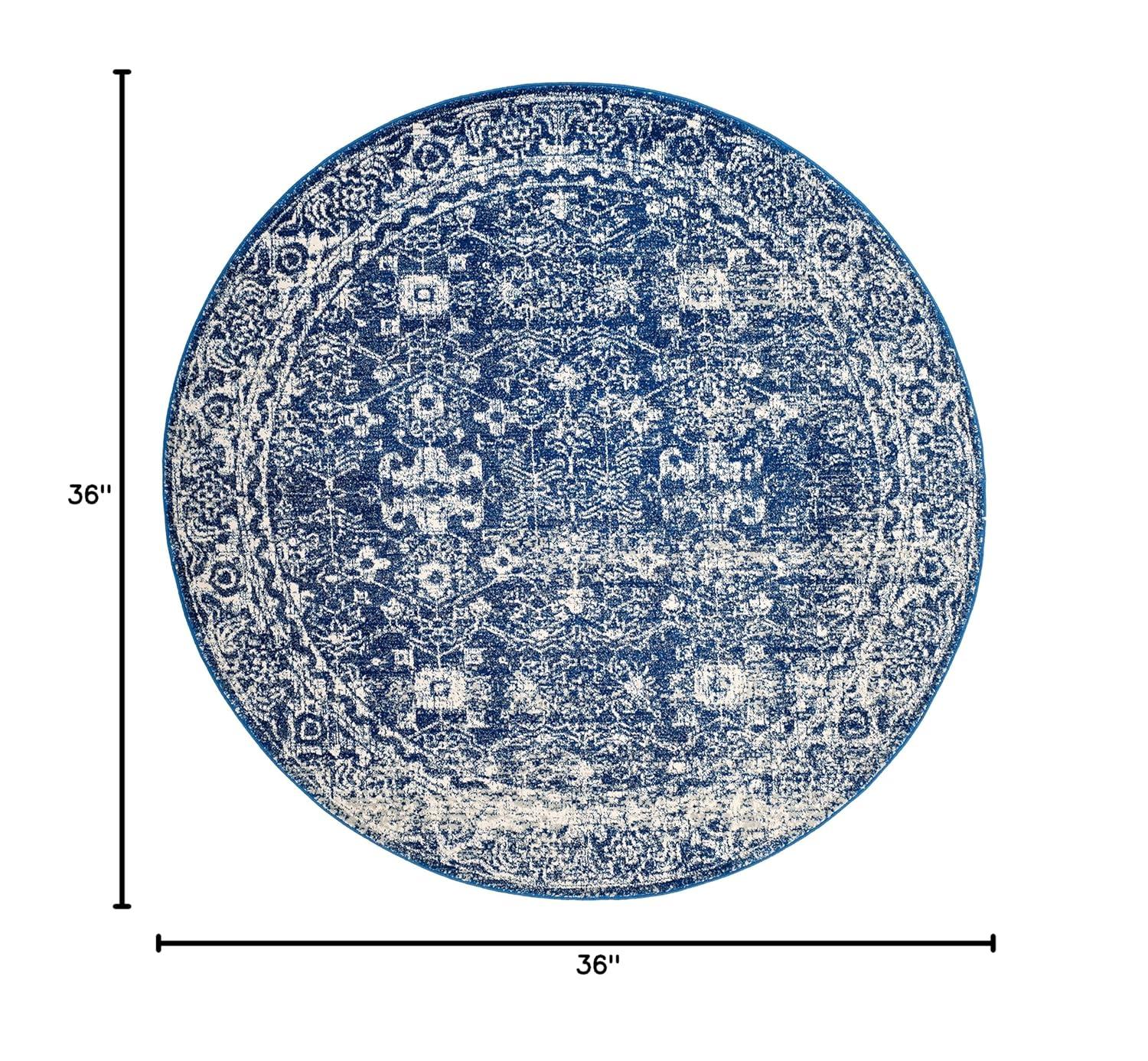 Evoke EVK270 Power Loomed Accent Rug Navy / Ivory 3' X 3' Round - Safavieh.