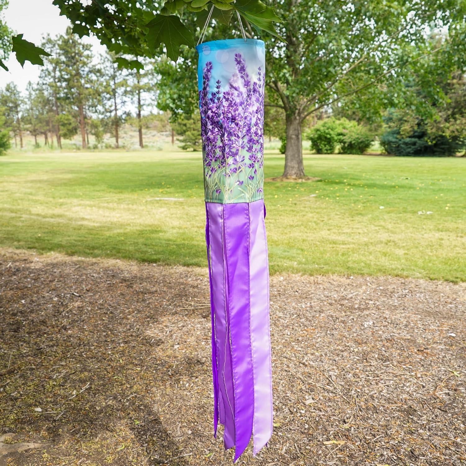 Lavender 40-Inch Polyester Garden Windsock with Embroidered Details