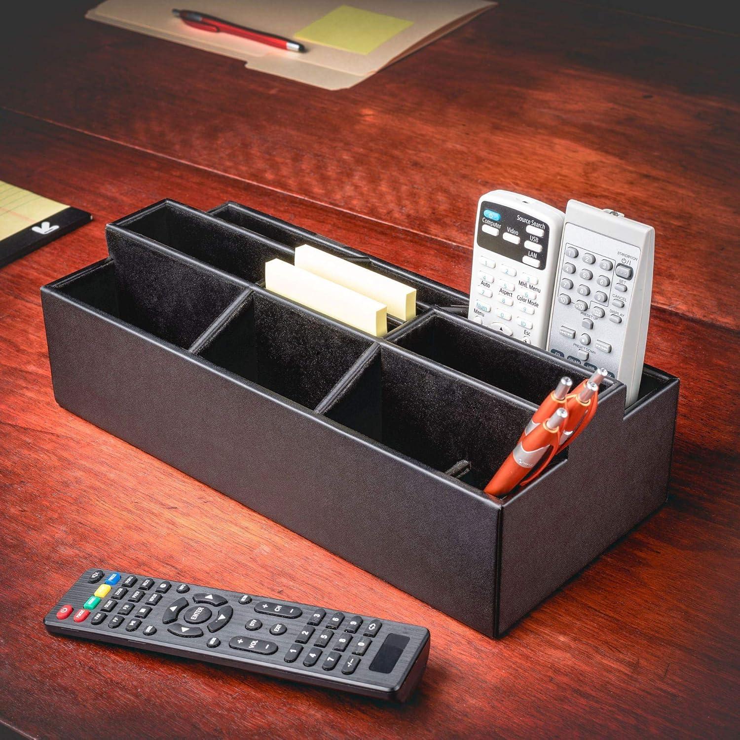 Black Leatherette Remote Control and Stationery Organizer