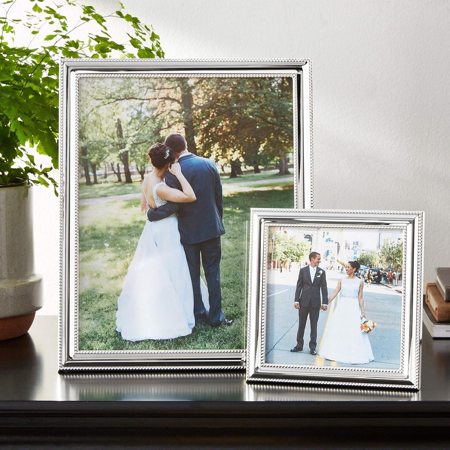 Lawrence Frames 8x10 Metal Picture Frame Silver-Plate with Delicate Beading