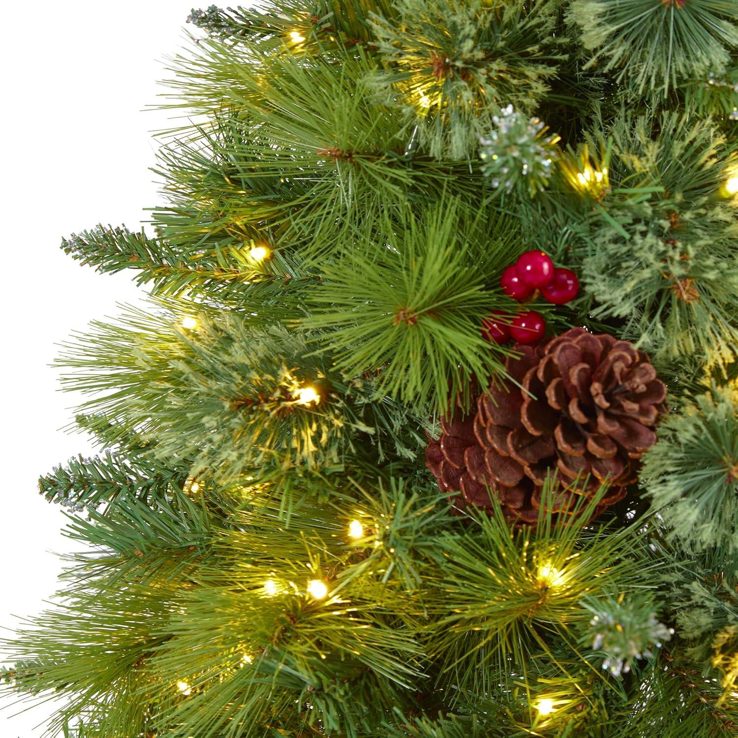 Nearly Natural 6ft. Montana Mixed Pine Artificial Christmas Tree with Pine Cones, Berries and 350 Clear LED Lights