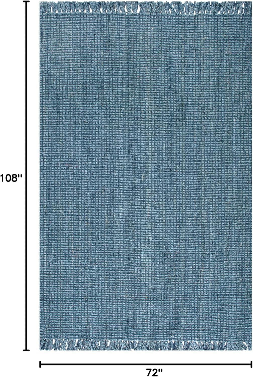 Handmade Blue Wool Braided 6' x 9' Rectangular Rug