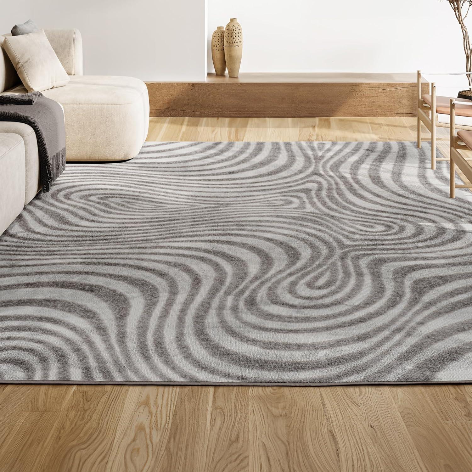 JONATHAN Y Maribo High-Low Abstract Groovy Striped Gray/Ivory 5 ft. x 8 ft. Indoor/Outdoor Area Rug