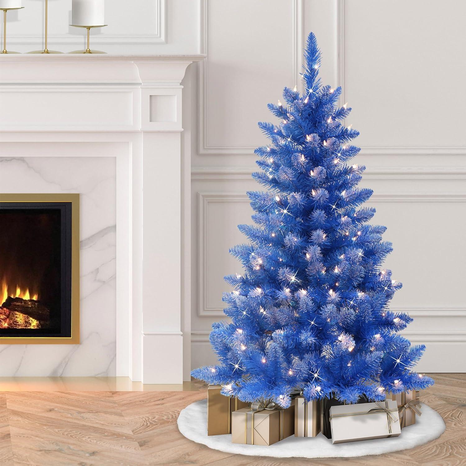 Puleo International 4' Pre-Lit Fashion Blue Artificial Christmas Tree with 150 UL-Listed Clear Incandescent Lights