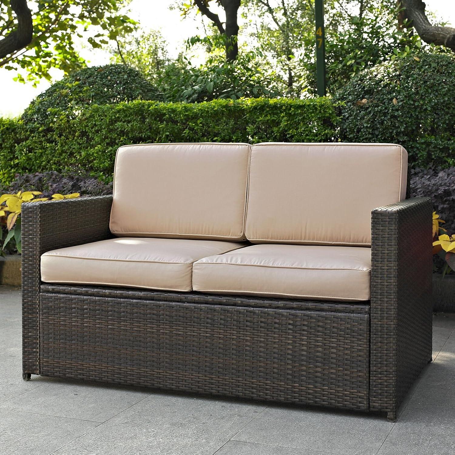 Palm Harbor Outdoor Wicker Loveseat: All-Weather, UV-Resistant with Cushions - Crosley