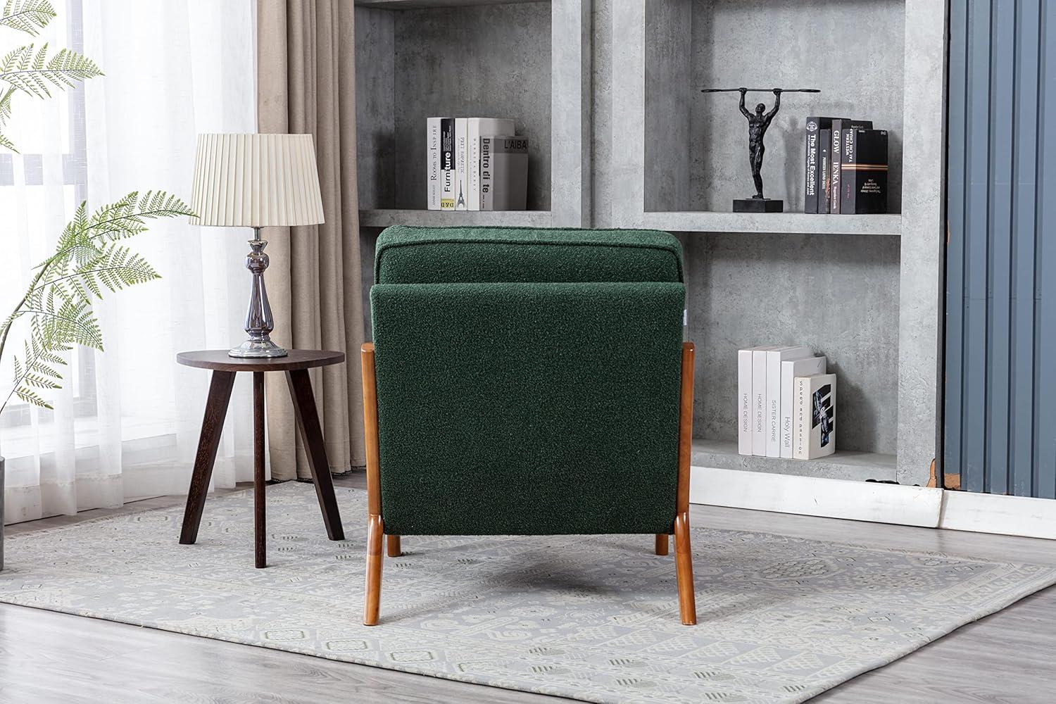 Emerald Green Faux Leather Barrel Accent Chair with Wood Frame