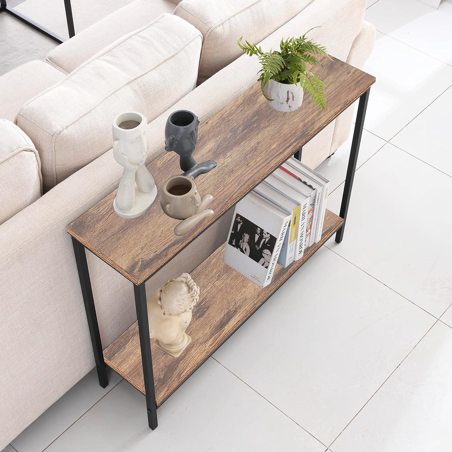 HOOBRO Narrow Console Table, 29.5" Small Entryway Table, Thin Sofa Table, Side Table, Display Table, for Hallway, Bedroom, Living Room, Foyer, Rustic Brown and Black BF75XG01