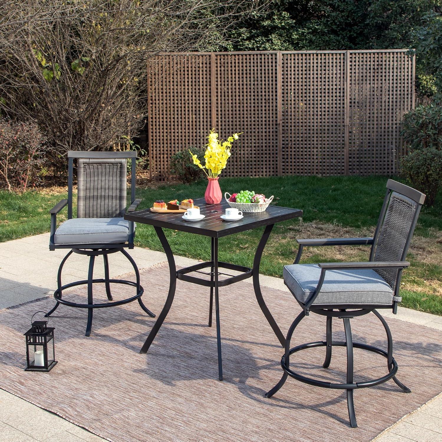 Sophia & William 3 Piece Outdoor Patio Swivel Bar Stools Set & Height Table Backyard Furniture Bistro Set, Red