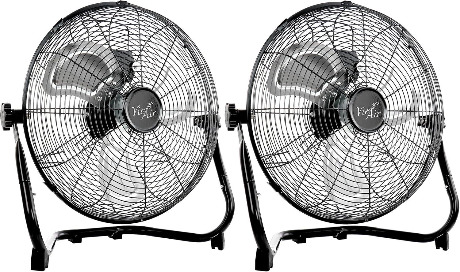 Vie Air Twin 12 Inch High Velocity All Metal Tilting 3 Speed Floor Fan
