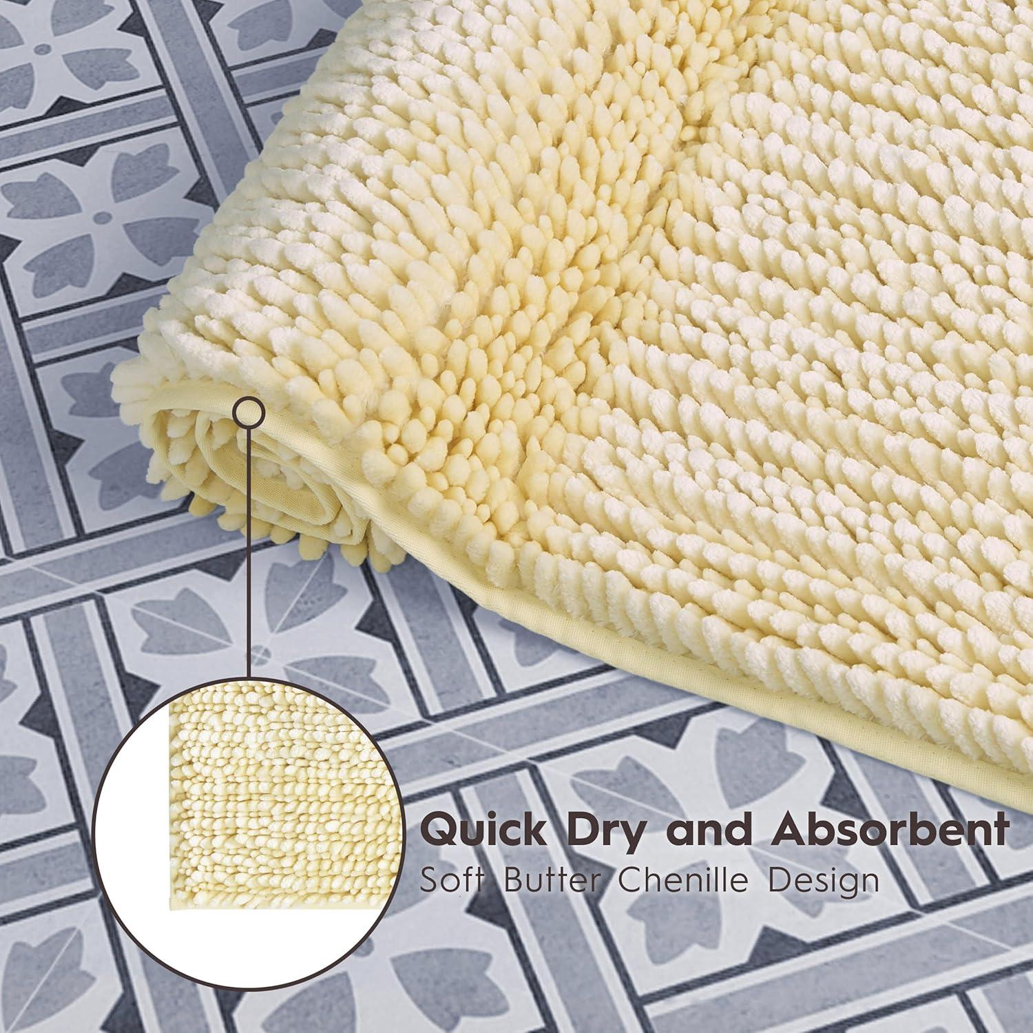 Silky Velvet Yellow Chenille 27" x 45" Bath Mat with Non-Slip Backing