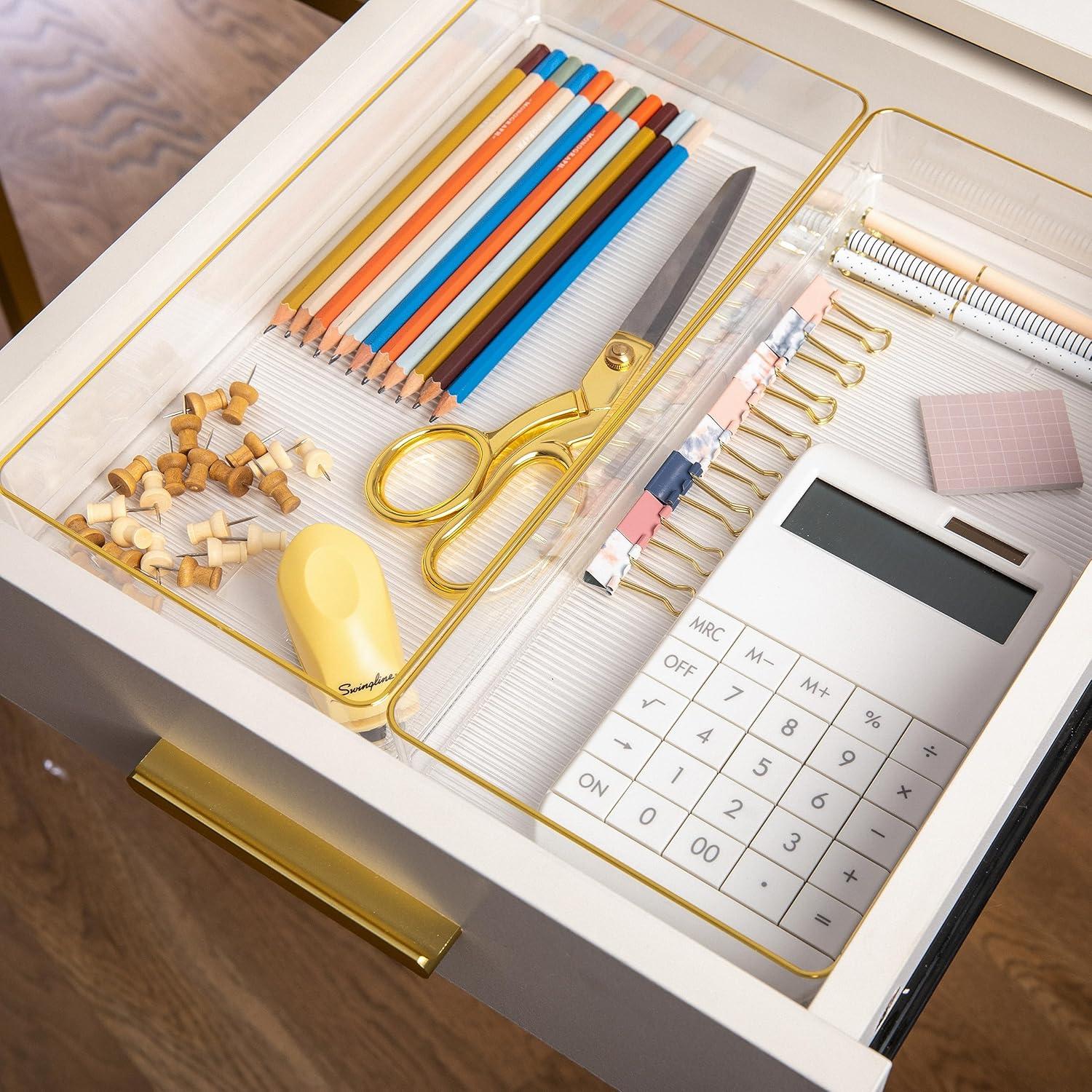 Thomas Martha Stewart Plastic Stackable Office Desk Drawer Organizers with Metallic Trim, 12" x 6"