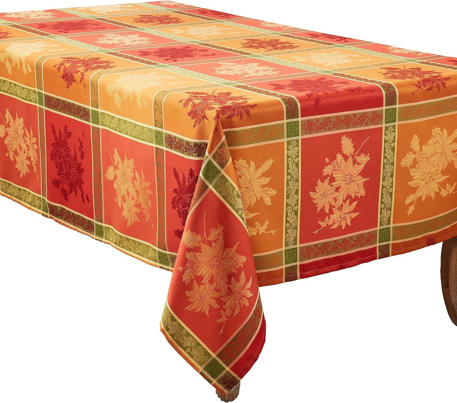 Elegant Jacquard Fall Leaves Orange Tablecloth, 65" x 104"