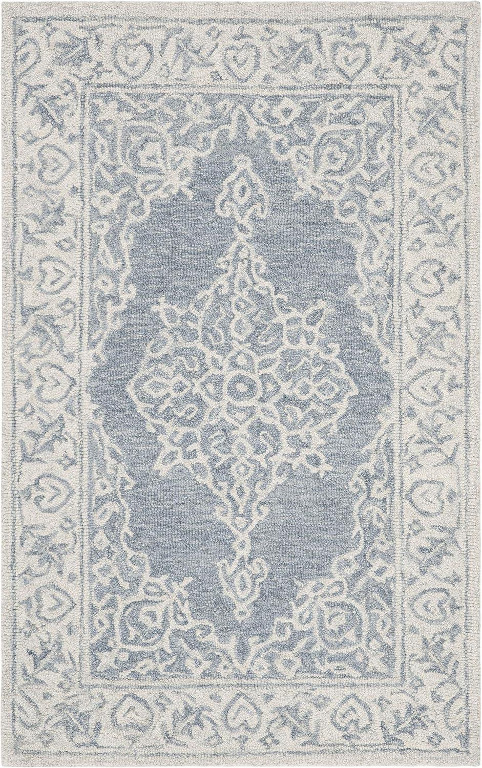 Hand-Tufted Artisan Blue Wool Rectangular Accent Rug - 2'6" x 4'