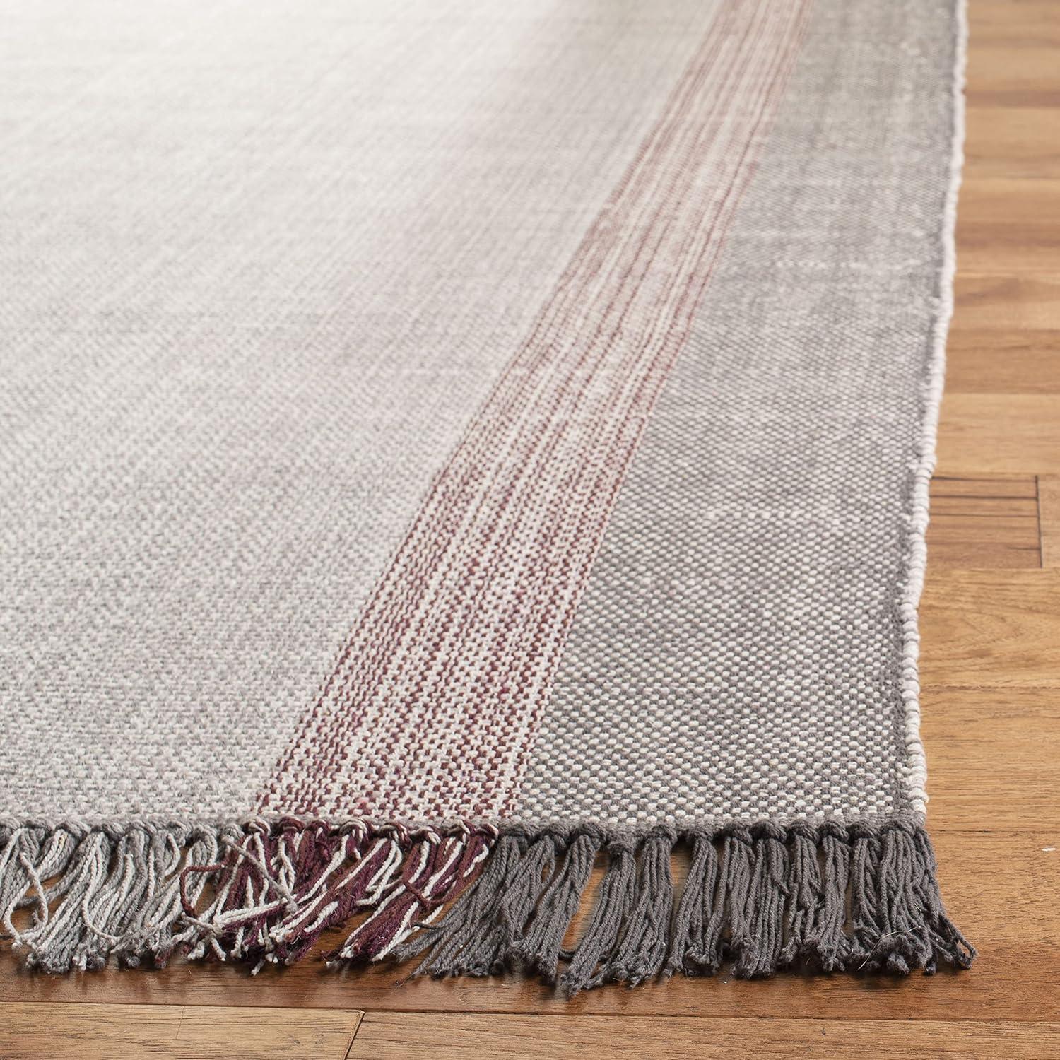 Wine and Grey Handwoven Cotton 8' x 10' Flatweave Area Rug