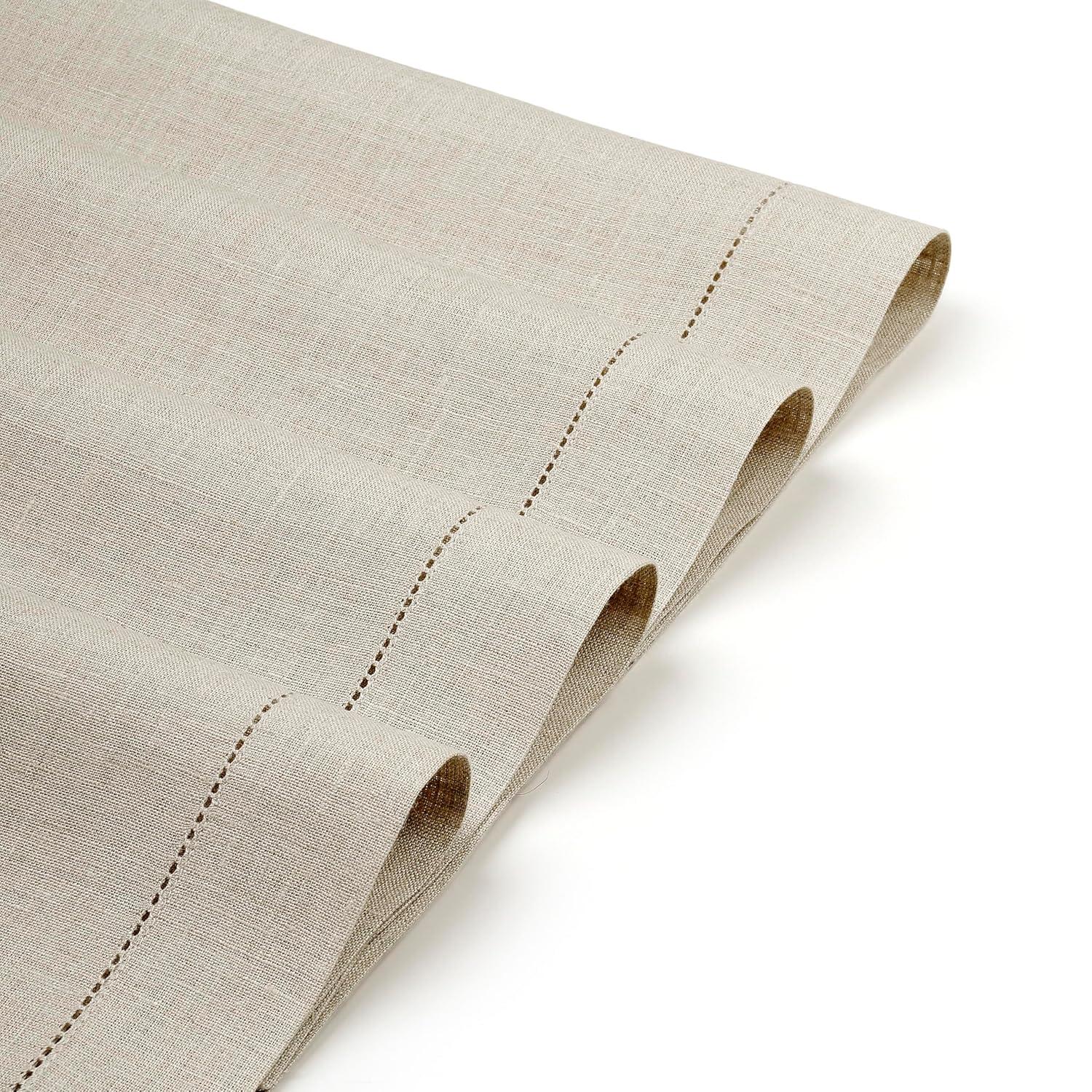 D’Moksha Homes 100% Pure Linen Hemstitch 14 x 19 Inch, Set of 4, Placemats - Vintage Natural Placemats, European Flax Natural Fabric Machine Washable, Handmade with Mitered Corners, Great Gift Choice