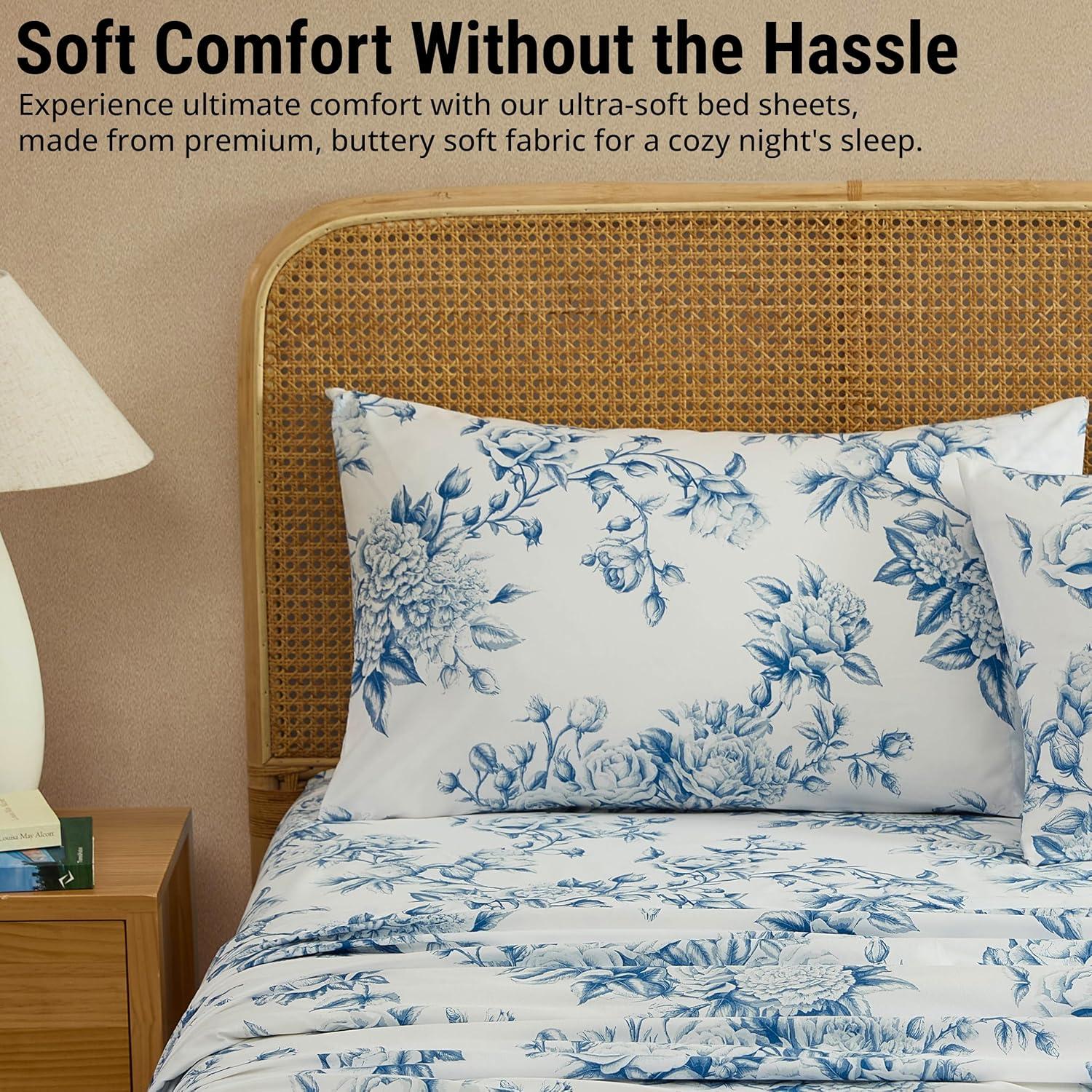 HLC.ME HLC.ME Rose Toile Floral Bed Sheets - Wrinkle Resistant & Ultra Soft - Fits Mattresses up to 15 Inches Deep (Sage Green)