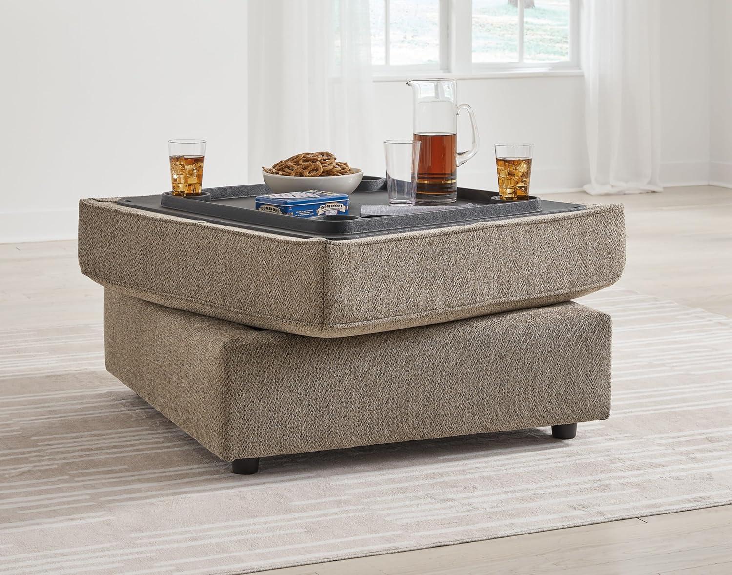 Brown Herringbone Chenille Storage Ottoman with Removable Top