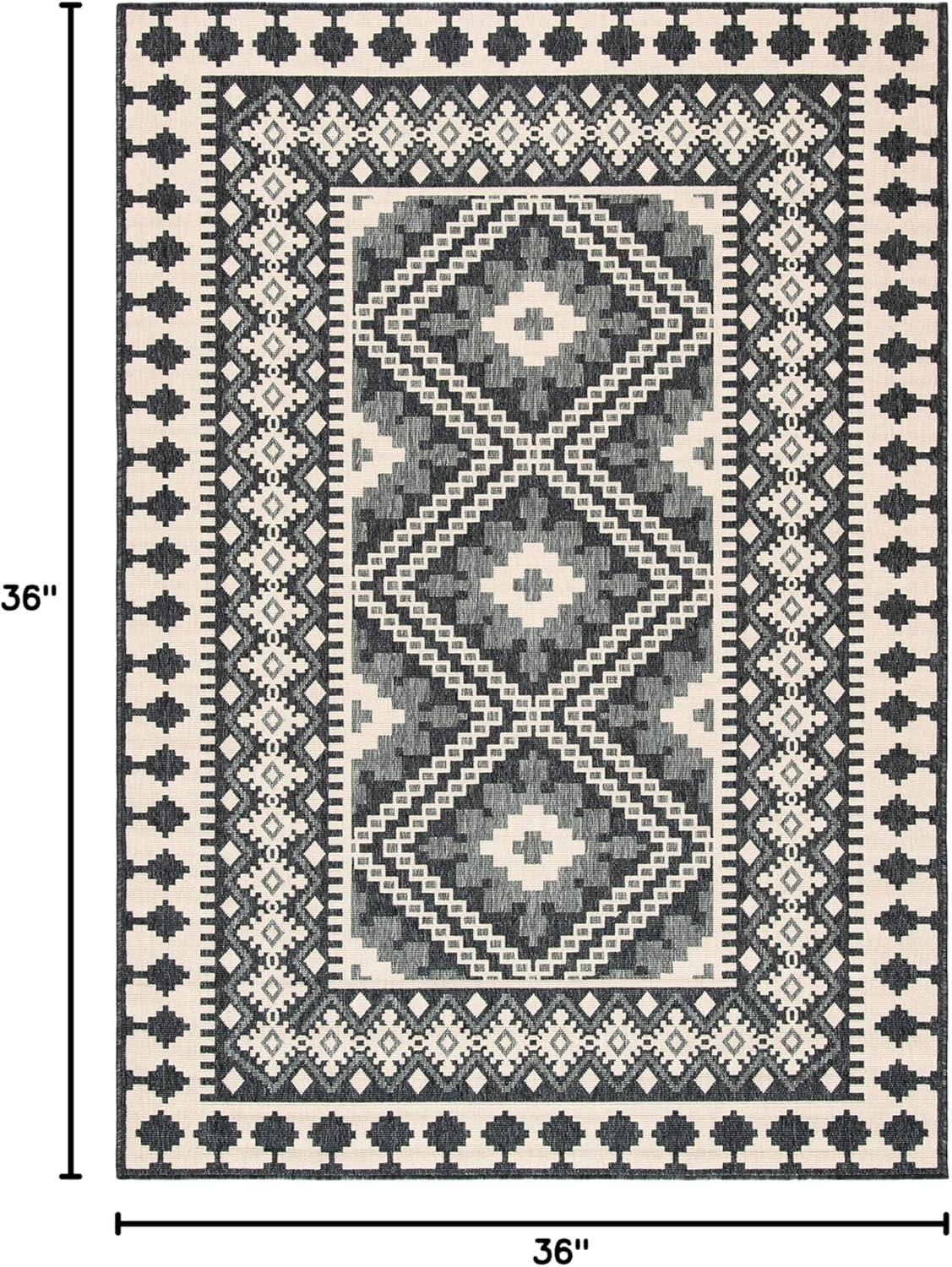 Veranda VER099 Power Loomed Indoor/Outdoor Accent Rug - Ivory/Grey - 3'x3' - Safavieh