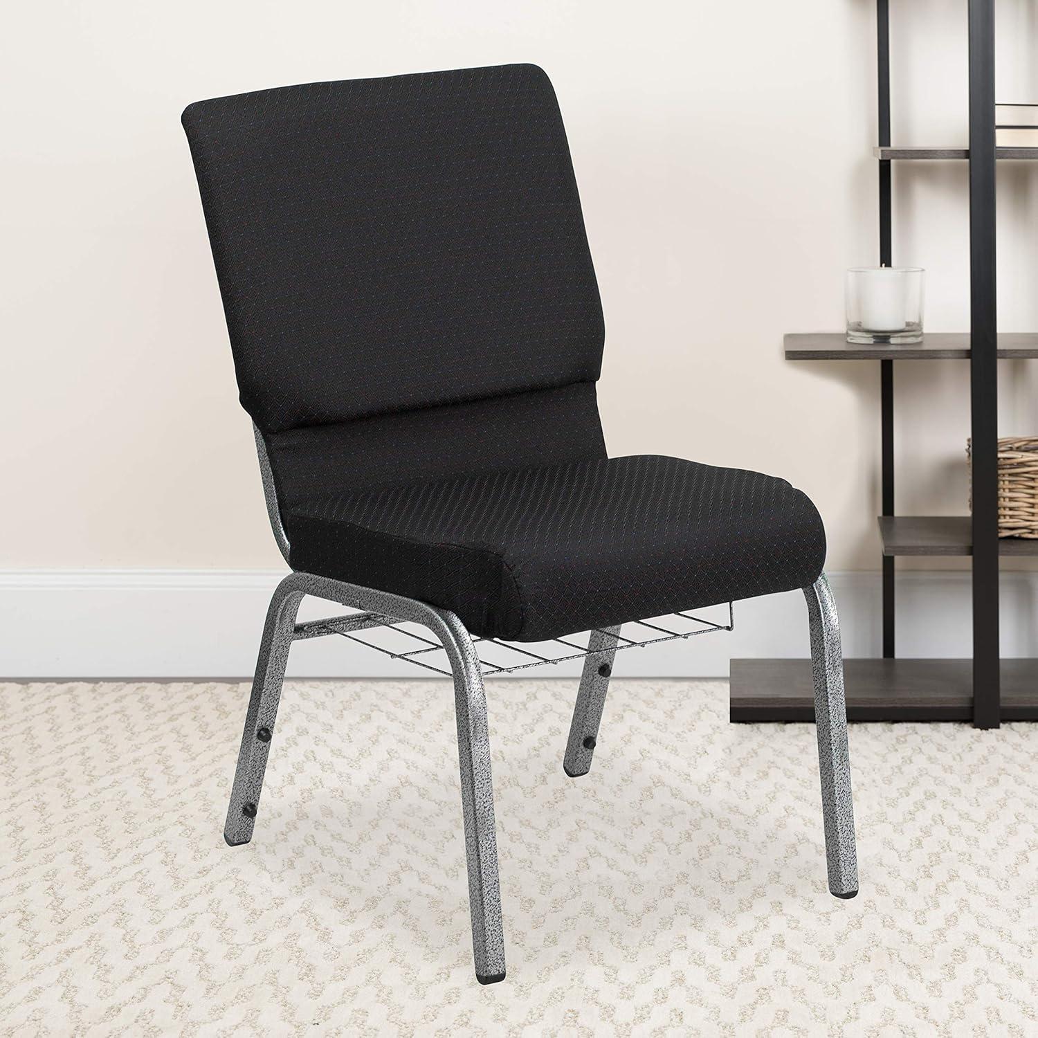 Elegant Black Fabric and Silver Steel Stacking Chair