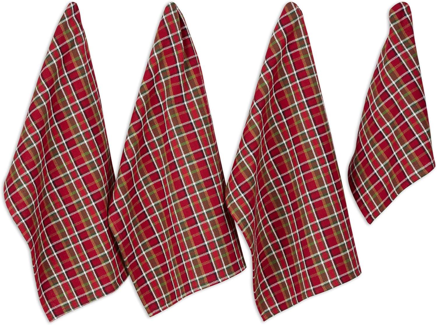 Red and Green Plaid Cotton Dishtowel and Dishcloth Set