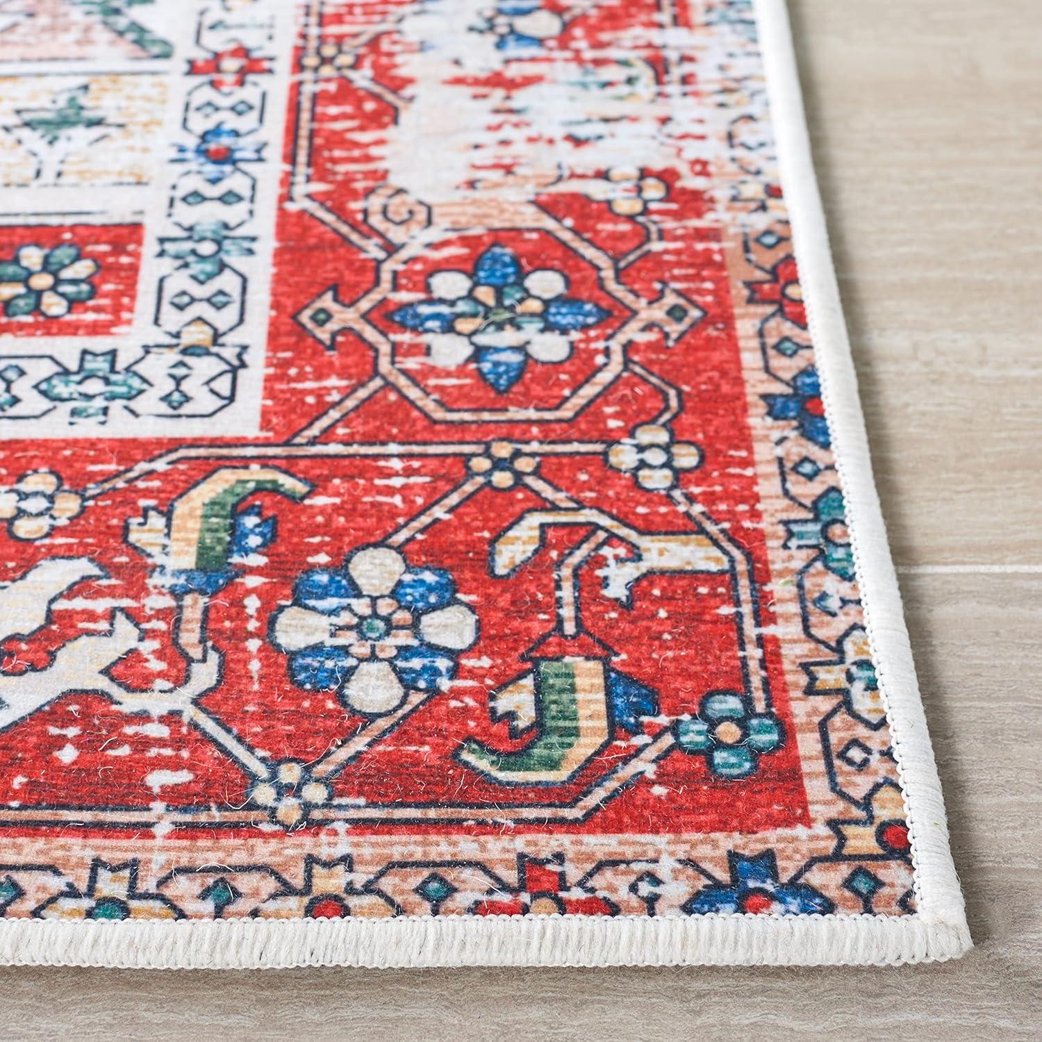 Tucson TSN102 Power Loomed Machine Washable Area Rug - Blue/Red - 5'x5' - Safavieh.