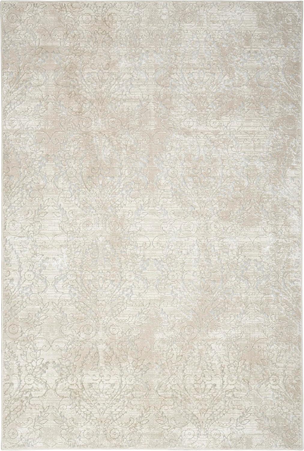 Iliana Damask Machine Woven Polyester Area Rug in Beige