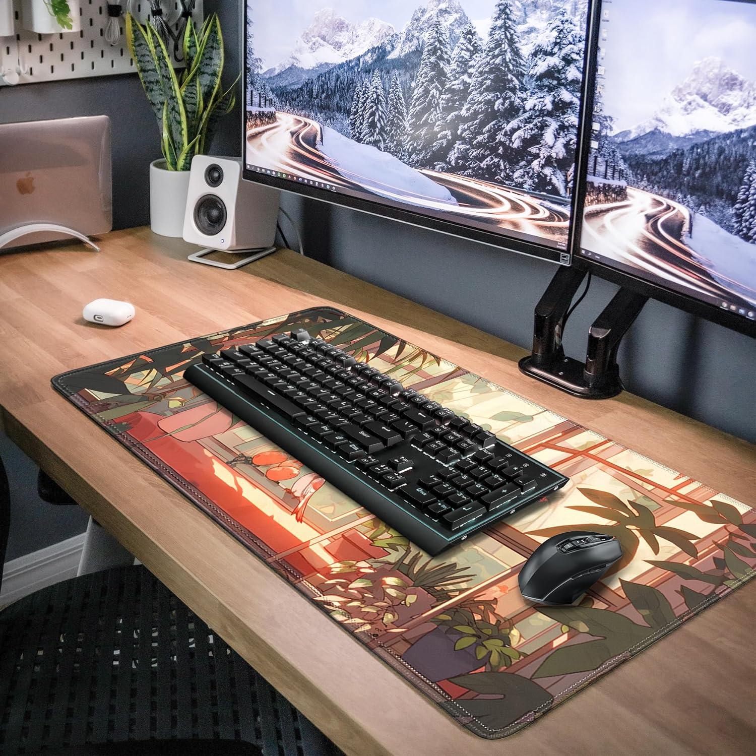 Cute Bird Large Gaming Mouse Pad,XL Mouse Pad Gaming 31.5 X 11.8 in Mouse Mat Desk Pad,Large Desk Mat Extended Keyboard Pad Mousepad with Non-Slip Base and Stitched Edge for Gaming Home Office