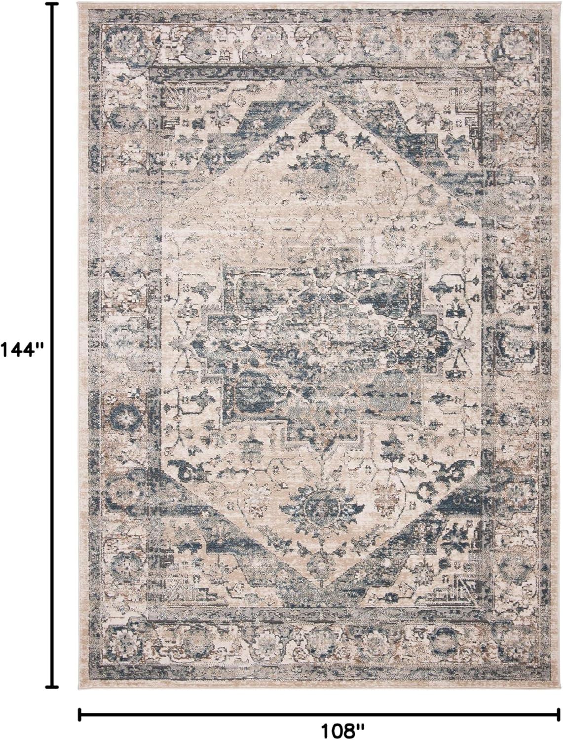 SAFAVIEH Oregon Augustine Floral Bordered Area Rug, Ivory/Blue, 9' x 12'