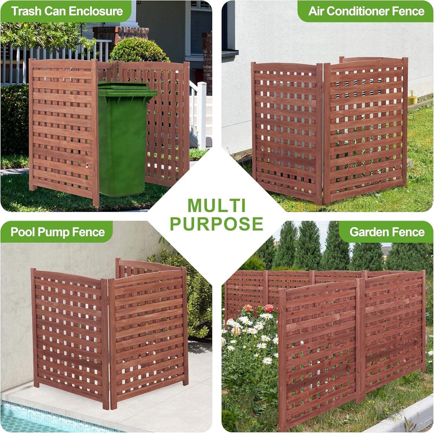3-Panel Outdoor Air Conditioner Fence Screen, Outside Wood Privacy Fence, 32" W x 38" H