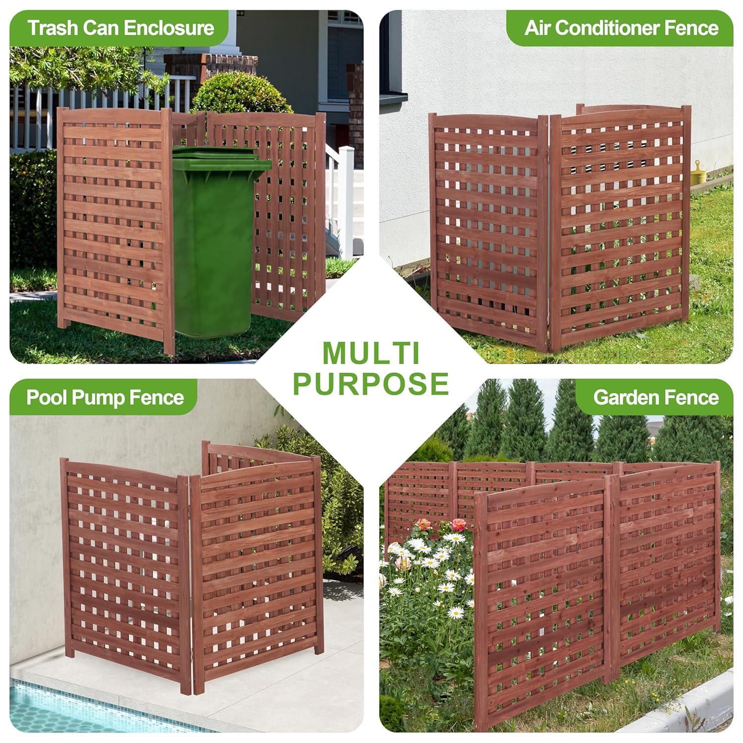 3-Panel Outdoor Air Conditioner Fence Screen, Outside Wood Privacy Fence, 32" W x 38" H