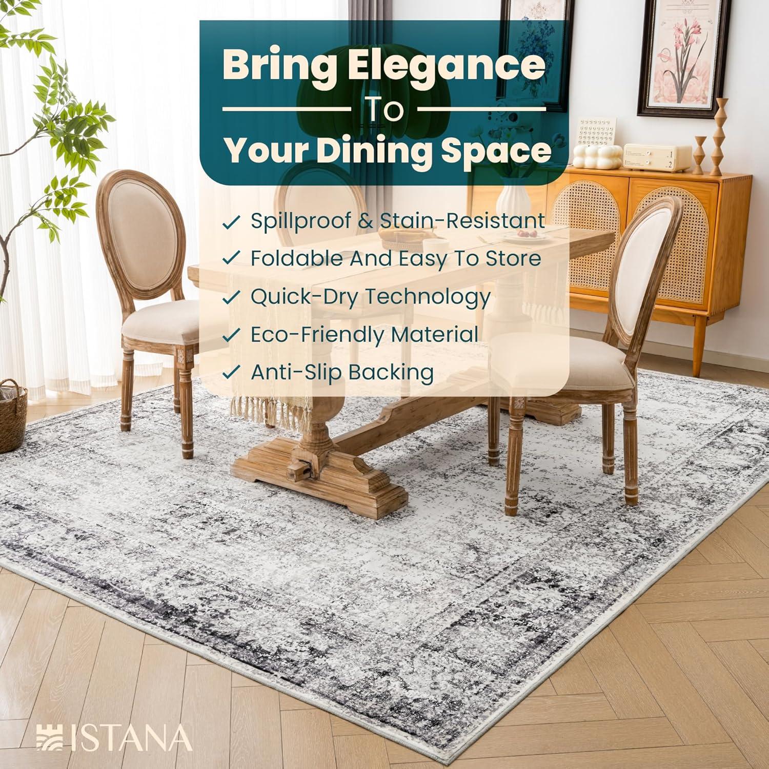Istana Beige Area Rug 8x10, Machine Washable, Stain Resistant, Foldable, Non-Shedding, Farmhouse Rugs for Living Room, Eco-Friendly