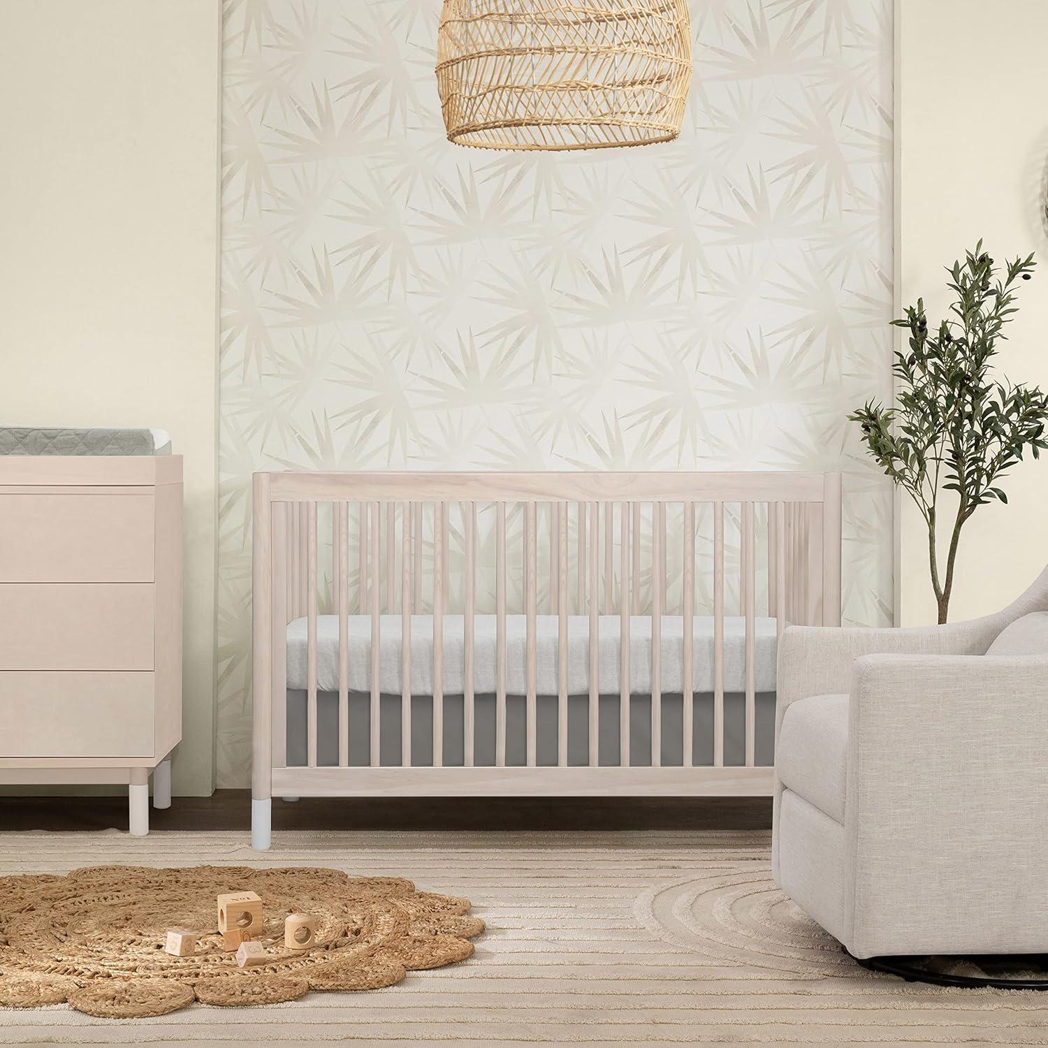 Babyletto Gelato White & Washed Natural Wood 4-in-1 Convertible Baby Crib with Toddler Bed Conversion Kit