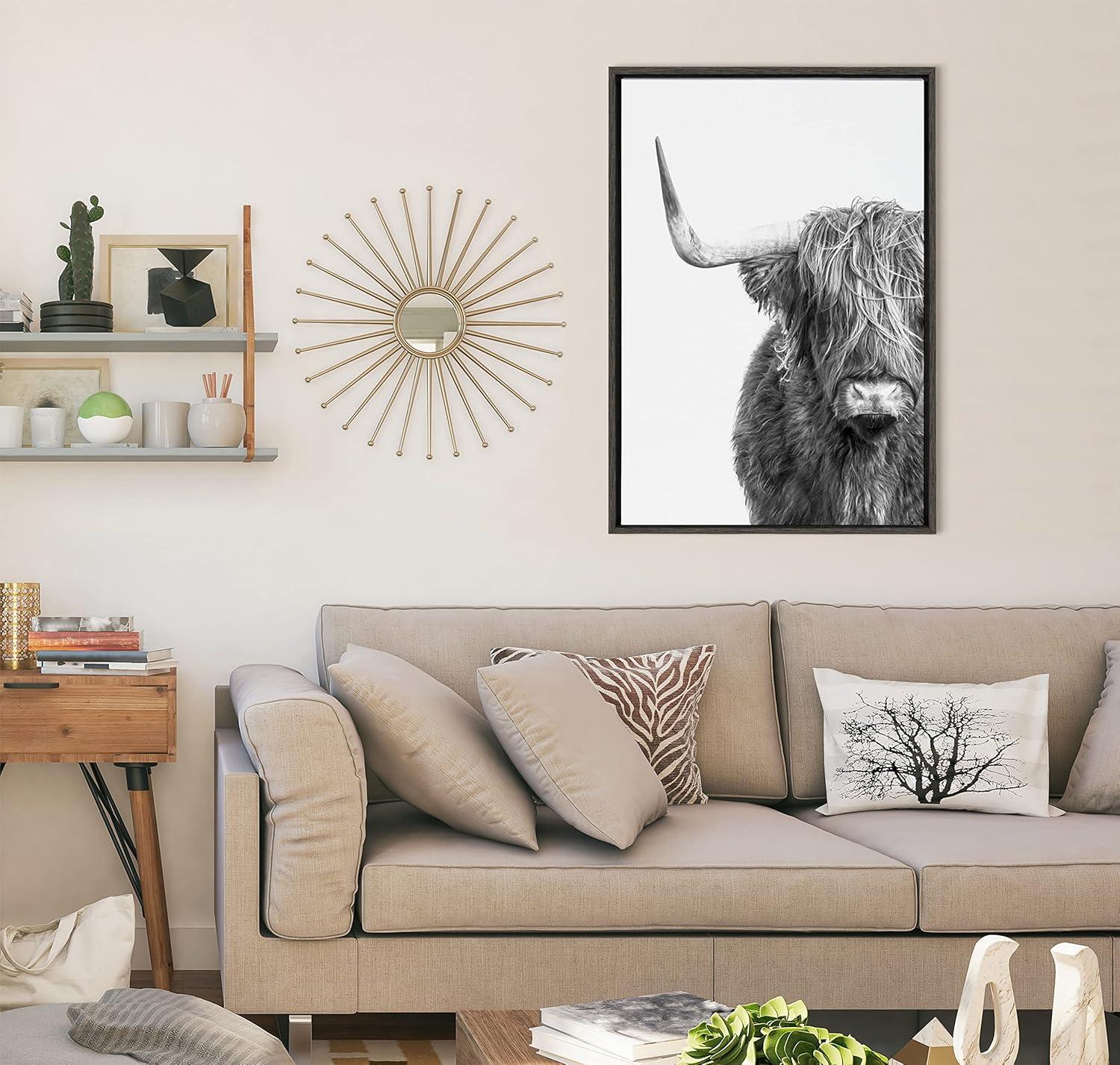 Gray Highland Cow Canvas Print with Polystyrene Frame