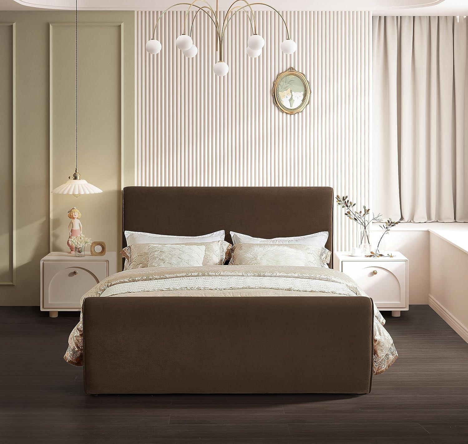 Meridian Furniture Sloan Brown Velvet Queen Bed