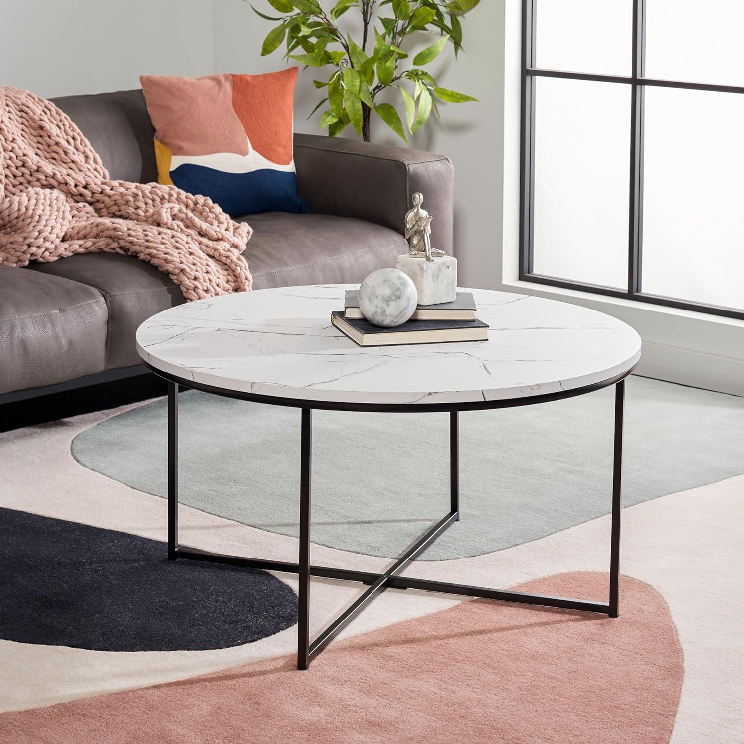 Pia Marble Coffee Table - White Marble/Black - Safavieh