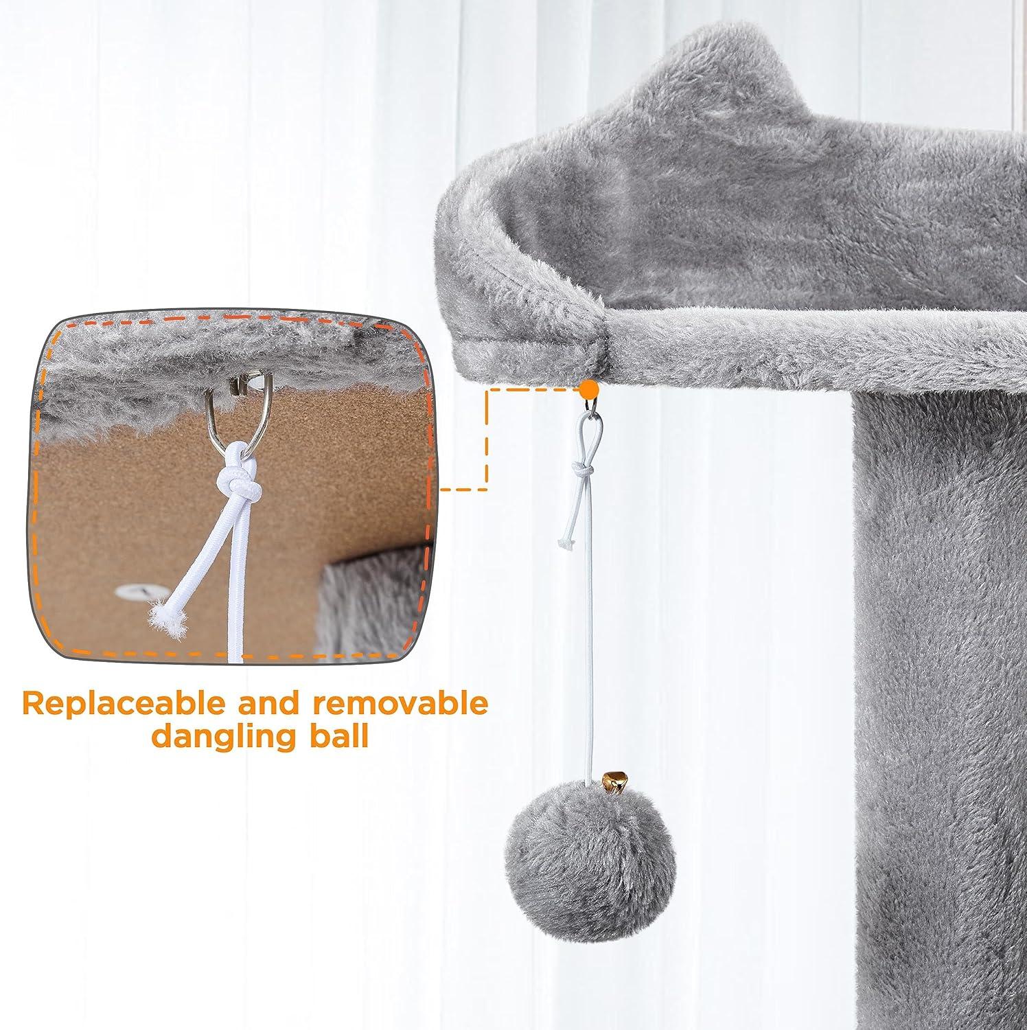 SmileMart 80″ Tall Multilevel Cat Tree with 2 Condos & 3 Scratching Posts for Kittens, Light Gray