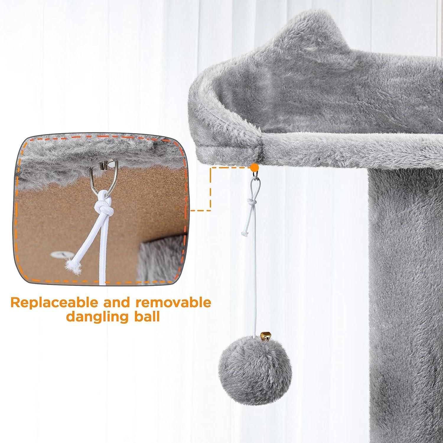 SmileMart 80″ Tall Multilevel Cat Tree with 2 Condos & 3 Scratching Posts for Kittens, Light Gray