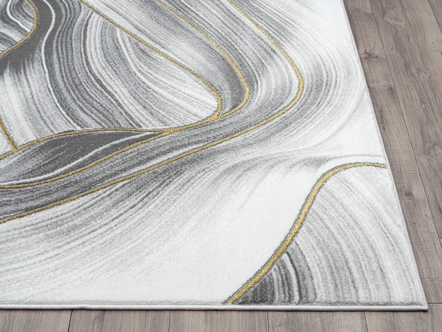 Gray and Gold Abstract Swirl Design Area Rug, 5'3"x7'6"