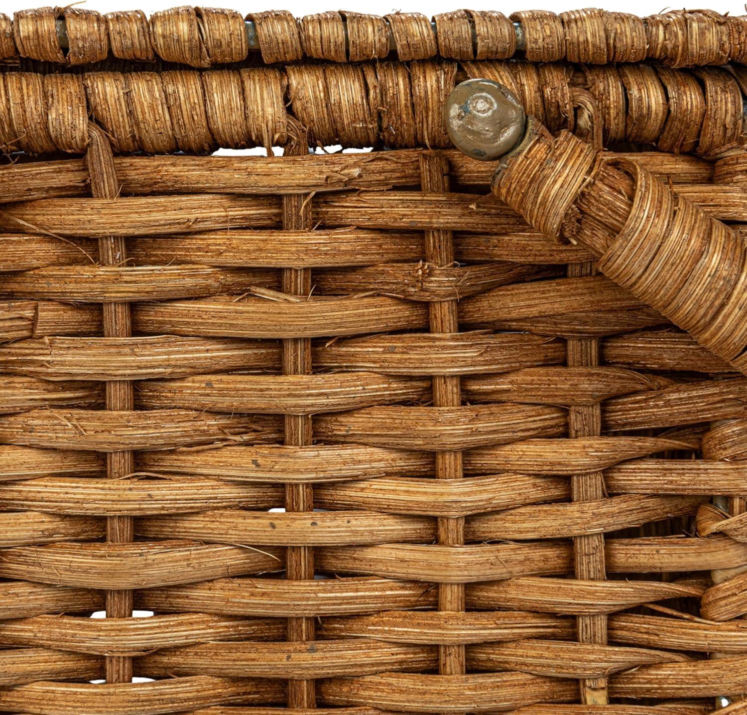 Creative Co-Op Oval Rattan Wicker Picnic Basket with Open Side Compartment, Natural