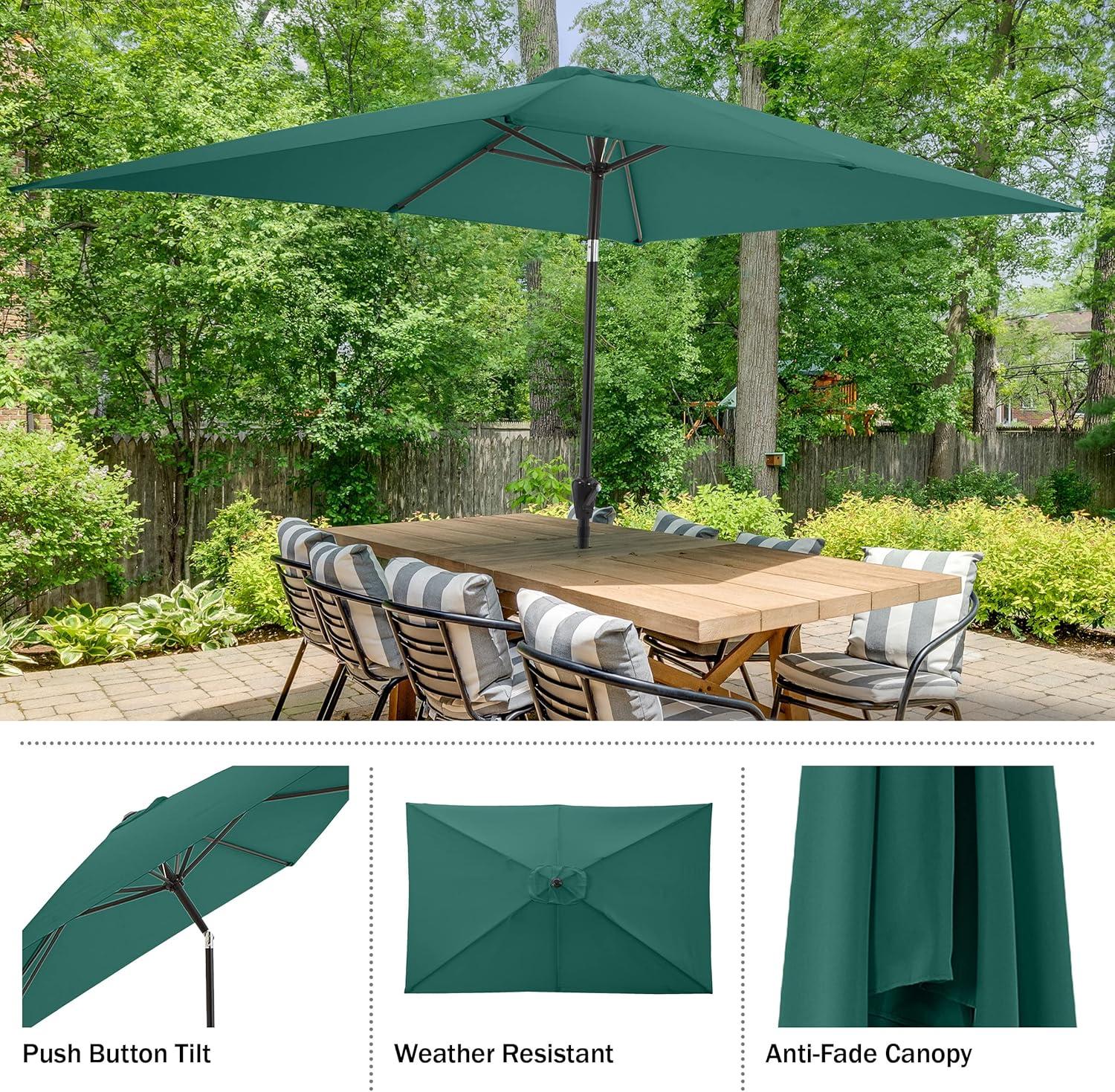 Pure Garden 10-ft Rectangular Patio Umbrella - Easy Crank Sun Shade with Push Button Tilt for Outdoor Furniture, Deck, Backyard, or Pool